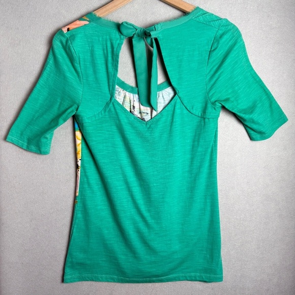 Anthropologie Akemi + Kin Green Floral Design Top Keyhole Tie Back Neck Size XS - Picture 6 of 11